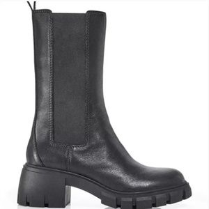 Aqua Hype Pull On Mid Calf Black Leather Booties Size 8.5